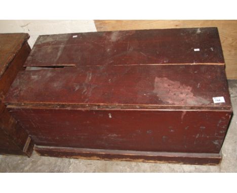 Stained pine trunk with metal carrying handles.
