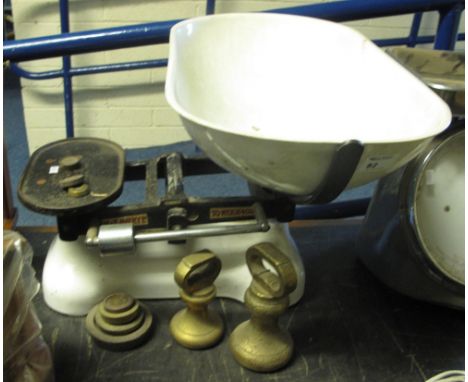 Large set of 40lbs W&T Avery baby scales together with various brass weights.