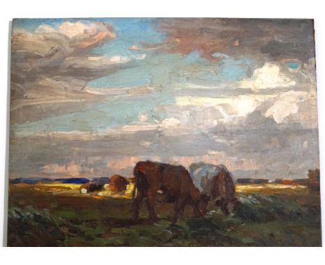George Smith RSA 1870-1934Cattle in a landscapeOil on panel, unframed31cm x 23cm