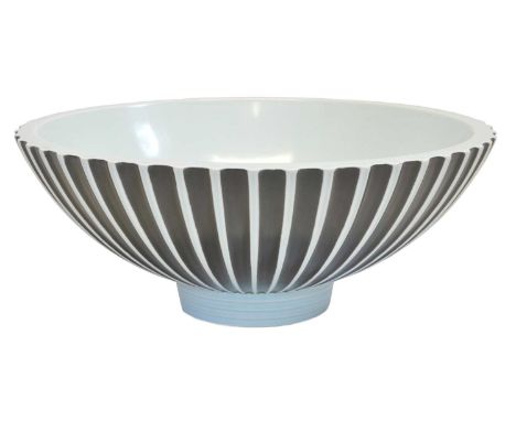 Norman Wilson Footed Bowl for Wedgwood Norman Wilson for Wedgwood, a ribbed footed bowl in light blue and black,  impressed a