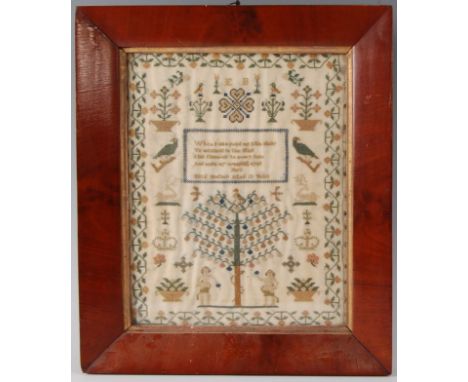 A mid-Victorian needlework, verse and picture sampler, completed by Eliza Hudson aged 13 years, dated 1860, 30 x 24cm, in pro