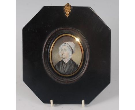 James Sillett (1764-1840) - Head and shoulders portrait of Mrs Elizabeth Banyard, mother of Anne Sillett, miniature watercolo