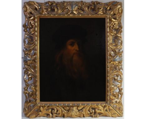 Attributed to Old Master copyist Michele Cortazzi (Italian b.1800) - Self-portrait study of Leonardo da Vinci, oil on canvas 