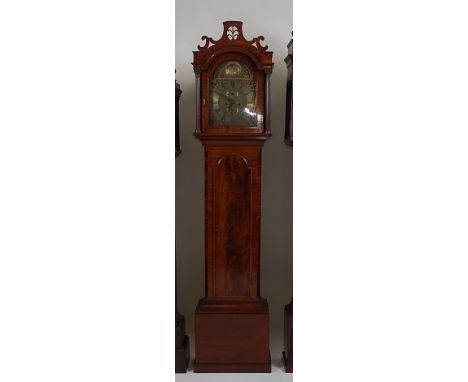 Church of Norwich - Late 18th century mahogany longcase clock, the hood having twin fluted pilasters flanking arched brass di