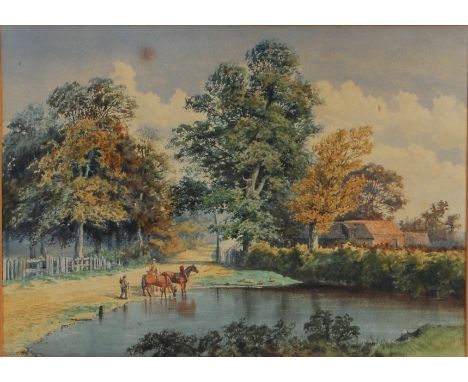 Charles Harmony Harrison (1842-1902) - Horses watering, watercolour, signed and dated 1877 lower left, 37 x 50cm; and attribu