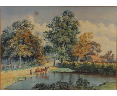 Charles Harmony Harrison (1842-1902) - Horses watering, watercolour, signed and dated 1877 lower left, 37 x 50cm; and attribu