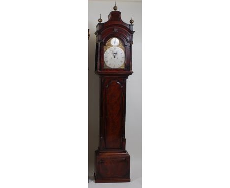 William Stacy of London - Late 18th century mahogany longcase clock, having an architectural pediment with double arched and 