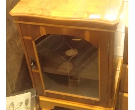 Record player cabinet with lifting top and glass pane door, 46 x 43 x 66 cm. Not available for in-house P&amp;P, contact Paul