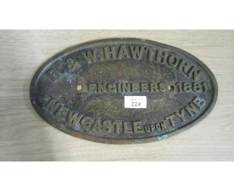 METAL PLAQUE - R & W HAWTHORN ENGINEERS 1881 NEWCASTLE