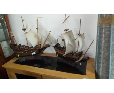 2 WOOD MODEL SAILING SHIPS
