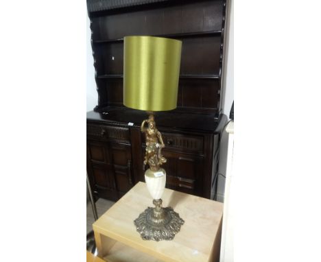 VINTAGE METAL & ALABASTER FIGURE TABLE LAMP