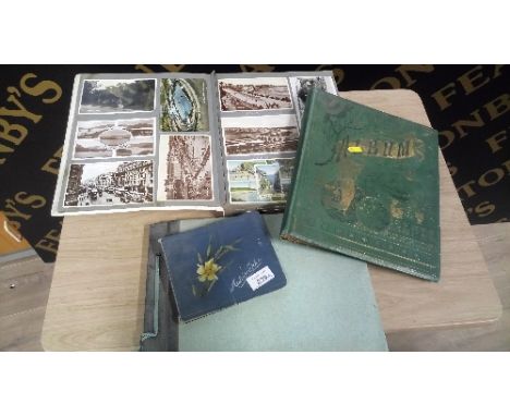 2 VINTAGE POSTCARDS ALBUMS 1930-70'S SCRAP ALBUM & OLD AUTOGRAPH BOOK