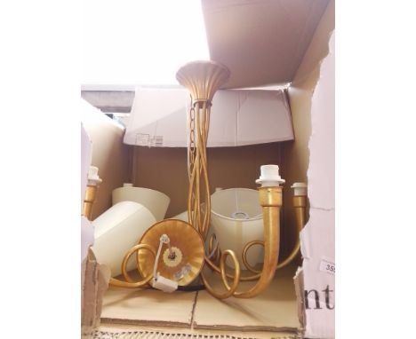 A  modern 5 branch ceiling light with shades 