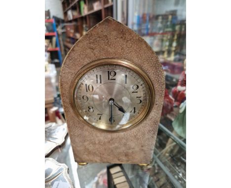 A late 19th century shagreen mantle clock, height 21cm. 