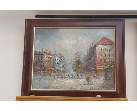 20th century school, oil on board, continental street scene, 49cm x 39cm, signed K. Neil to lower right, framed, 62.5cm x 52.