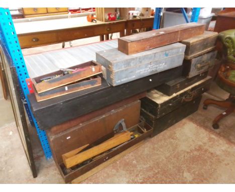 A large quantity of vintage toolboxes containing assorted tools to include saws, hand drills &amp; planes etc. 