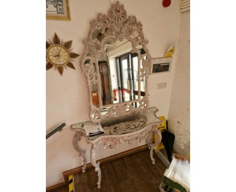 A French stye giltwood console table with mirror, whitewash finish, with original Harrods receipt. 