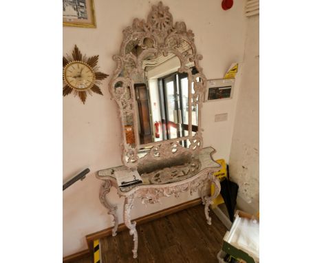 A French stye giltwood console table with mirror, whitewash finish, with original Harrods receipt. 