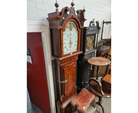 A George III inlaid mahogany longcase clock with enamelled dial and painted moon dial by Thomas Higham, West Derby.