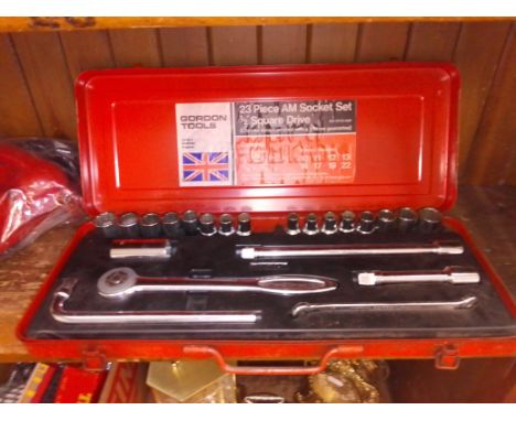 A cased AM socket set by Gordon Tools, 1/2" square drive - 22 pieces 