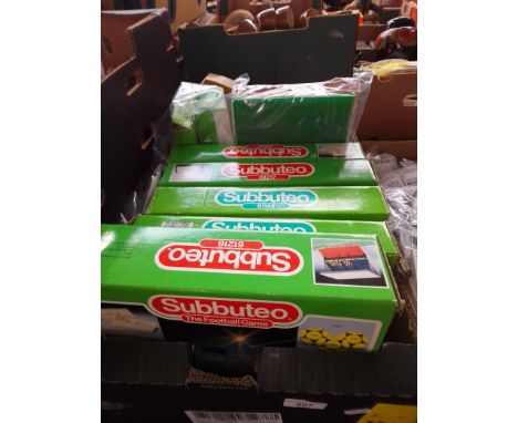 A box of Subbuteo stadium accessories, mainly boxed. 