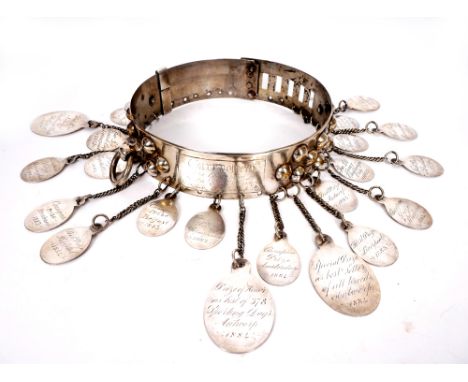 1879-1884 Champion Irish Red Setter Garryowen, his show collar. A white metal collar engraved 'Garryowen - The Champion - Iri