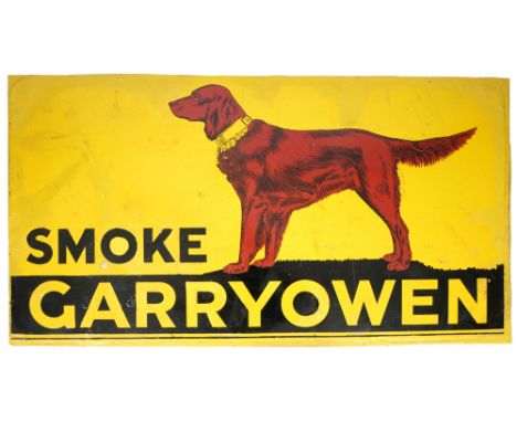 Smoke Garryowen enamel advertising sign The Irish red setter 'Garryowen' wearing his champion's collar, against a yellow back