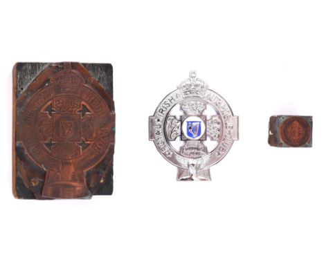 Royal Irish Automobile Club printer's blocks and badge. Two copper printing plates, large and small each with the badge of th