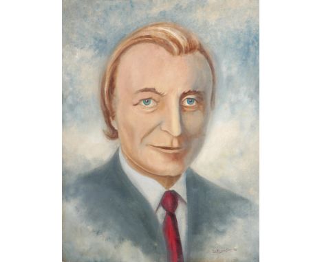 1988 Charles J Haughey, portrait by Joe Pilkington. A head and shoulders portrait of the then Taoiseach, oil on canvas, laid 