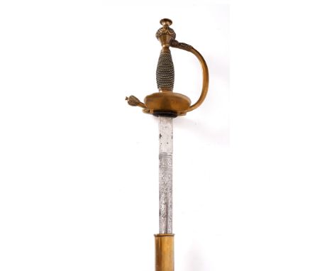 Late 19th/ early 20th century German officer's degen or dress sword. The straight, narrow, fullered blade acid-etched with fo