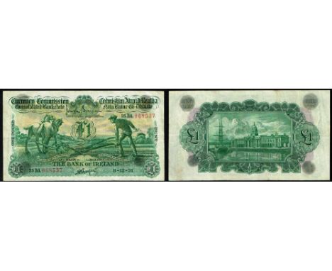 Currency Commission Consolidated Banknote 'Ploughman' Bank of Ireland One Pound, 8-12-31. 25BA 068537, signed Gargan, about v
