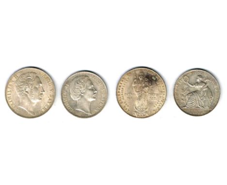 German States. Bavaria, Ludwig II Siege Thaler 1871 and Maximillian II two guilder, 1855. The first extremely fine, the secon