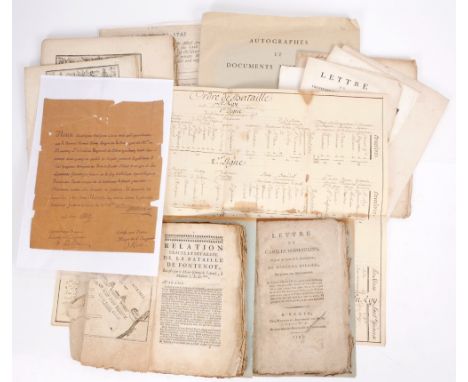 Circa 1745 letter signed by Col. Edward Dillon and documents relating to the Battle of Fontenoy and the Dillon family. A manu
