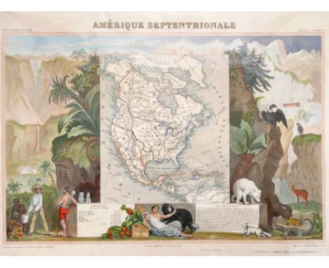 1845 Illustrated map of North America. A hand-coloured. engraved map of North America (Amerique Septentrionale), by Levasseur