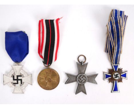 1938-1945 German civilian awards. Faithful Service decoration, 2nd class, silver; War Merit Medal, bronze; War Merit Cross, 2