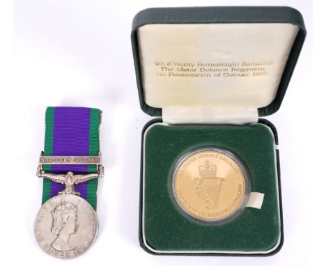 Ulster Defence Regiment Service Medal and Presentation of Colours medal. A Campaign Service Medal with Northern Ireland clasp