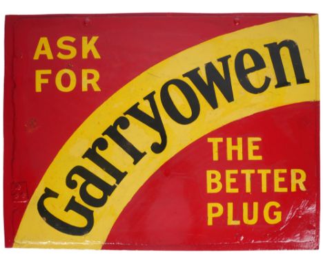 Garryowen Plug tobacco, enamel advertising sign. A red and yellow enamel sign, 'Garryowen - The Better Plug'. 18 by 24in. (45