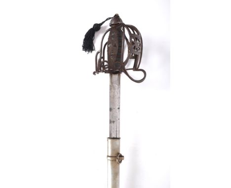 Victorian Royal Scots Fusiliers officer's sword. A Victorian Scottish, basket-hilt sword, standard pattern with steel basket 