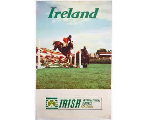 1960s Irish International Airlines - Aer Lingus, Dublin Horse Show poster. Aer Lingus advertisement poster showing a scene fr