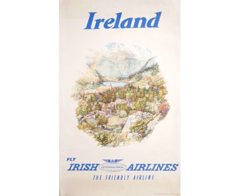 1960s Irish International Airlines - Aer Lingus, Glendalough poster. Aer Lingus advertisement poster showing a view of Glenda