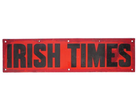 Irish Times enamel sign.  'Irish Times' in black against a red background.  5 by 19.50in. (12.7 by 49.5cm) 