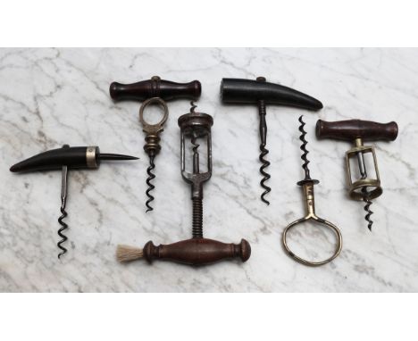 Helixophilia - a 19th century brass and steel lever-pull corkscrew, the Holborn Signet, turned rosewood handle, 14.5cm long; 