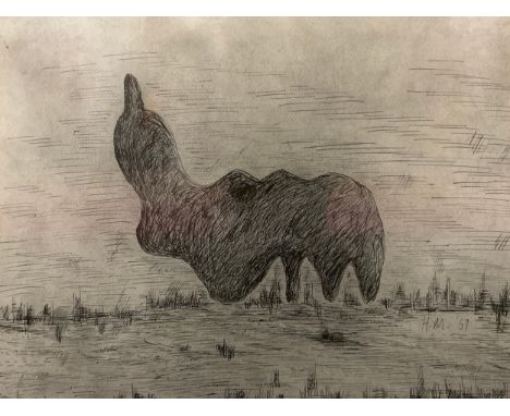 Henry Moore, after, Sculptural form, signed in pencil, lithograph, 23.5cm x 30cm. 