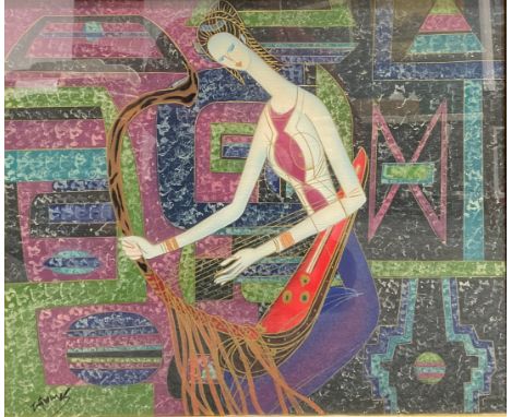 Modern SchoolLady Playing the Harpindistinctly signed, oil on canvas, 50.5cm x 61cm 