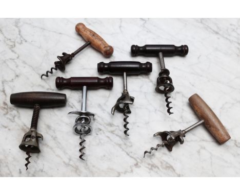 Helixophilia - an American T-type Williamson bell cap direct-pull corkscrew, turned rosewood handle, 15.5cm long; another; ot
