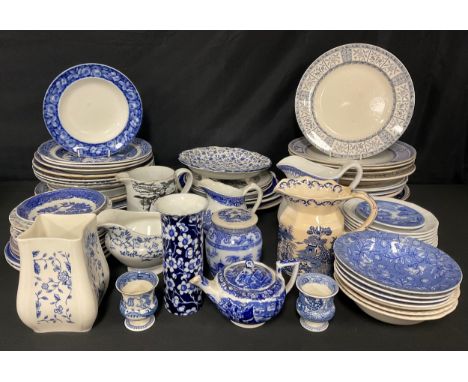 Staffordshire Blue and White - assorted transfer printed pieces, 19th century and later, Spode, Wedgwood Keeling and Co, Maso