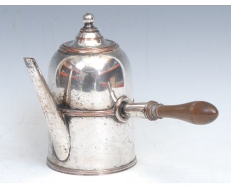 A George III Old Sheffield Plate side-handled coffee pot, domed cover with ball finial, reeded girdle and borders, turned fru