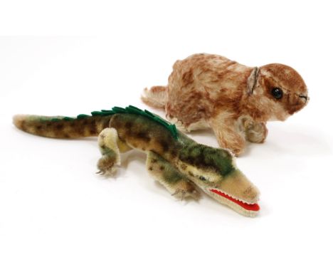 Toys &amp; Juvenalia - Steiff (Germany) Gaty mohair crocodile, 34cm long with cardboard chest tag and Murmy mohair marmot, 21