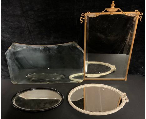 A 19th century giltwood rectangular looking glass, crested by a neo-classical urn and tied ribbon, bevelled mirror plate, 60.
