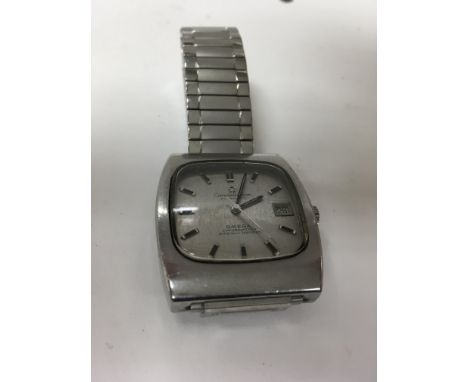 A omega constellation chronometer the silvered dial with date aperture with attached steal bracelet. With original box